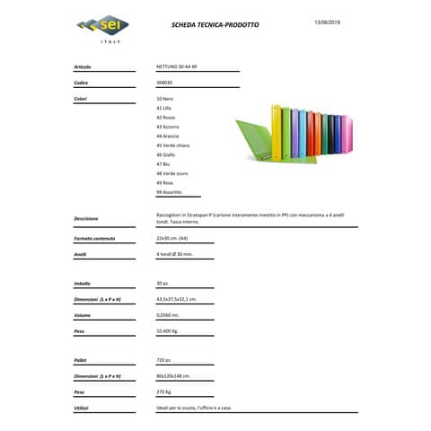 Raccoglitore Sei Rota Nettuno Stratopan® A4 - 4 anelli tondi 30 mm giallo - dorso 3,5 cm - 36803046